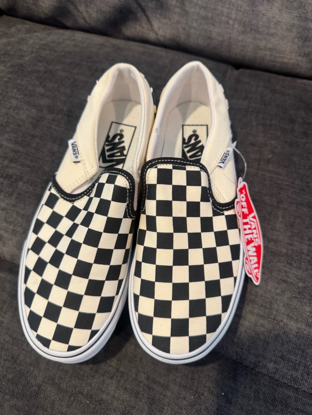 Vans Asher Black & White Checkerboard Slip-On Sneakers